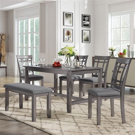 Buy Harper & Bright Designs 6-Piece Dining Table Set with Padded Bench ...