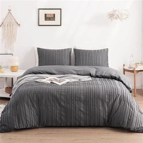 WARMDERN Gray Boho Duvet Cover Set King Size, Striped Textured Duvet ...