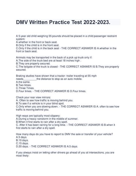 Free Printable Dmv Practice Test Printable Templates - Free Word Template