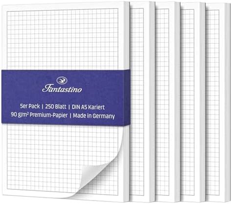 Fantastino A5 Notepad Squared - 5 Pack, 250 Sheets (50 per Pad), 90 gsm ...