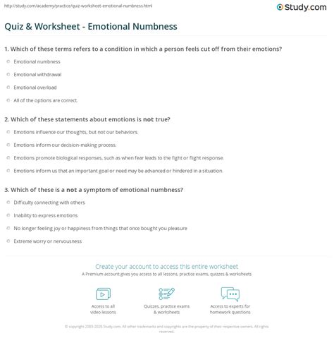 Quiz & Worksheet - Emotional Numbness | Study.com