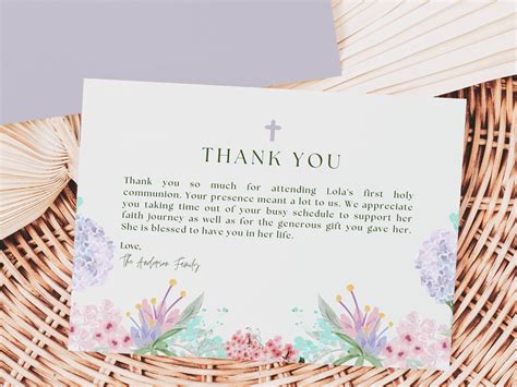 Holy Communion Thank You Card Template, Photo Thank You, Green ...