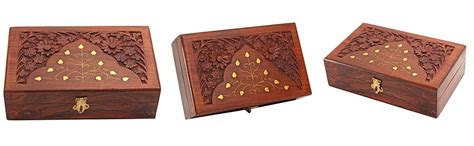 KRAFTWORLD Sheesham Wooden Jewellery Box for Women Hand Carved with ...