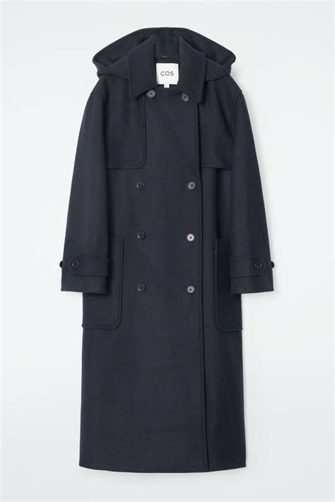 COS Hooded Wool Duffle Coat in Blue | Lyst