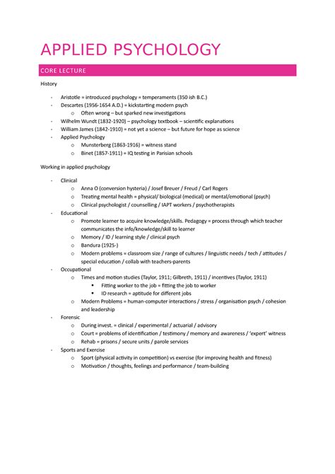 Applied Psychology - A brief summary of notes - APPLIED PSYCHOLOGY CORE ...