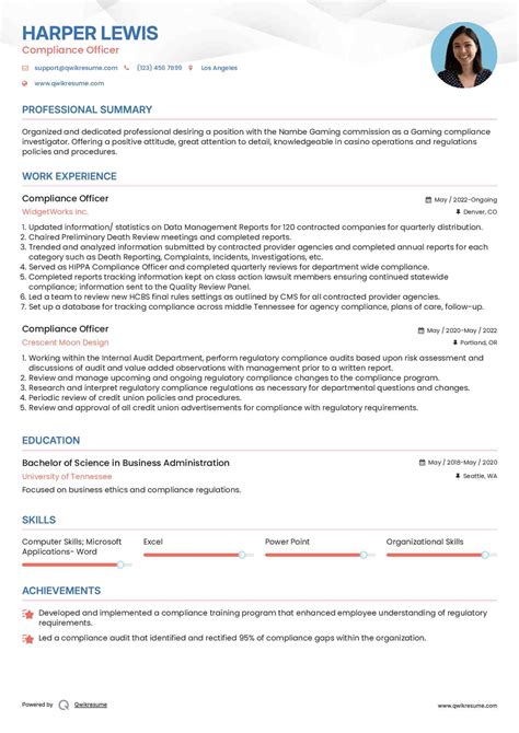 Sample Resume For Compliance Officer