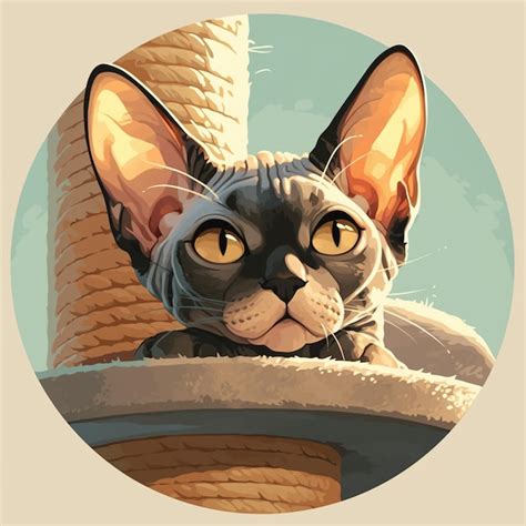 Cornish rex cat climbing a cat tree | Premium AI-generated vector