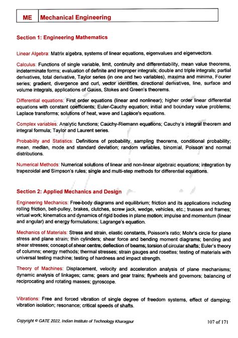 GATE Mechanical Syllabus 2022 - ME Mechanical Engineering Section 1 ...