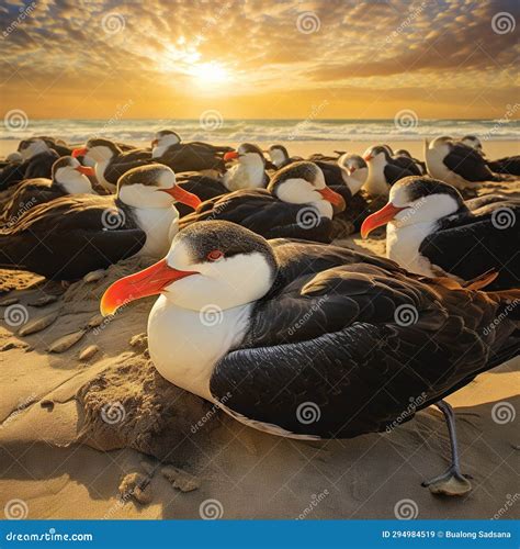 Black Skimmer Birds Sleeping on the Beach Stock Illustration ...