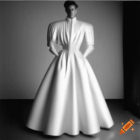Handsome young man in elegant floor-length white satin gown with lace ...