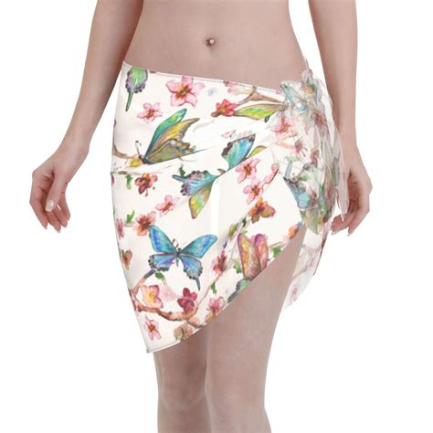 Kll Watercolor Floral With Butterflies Print Women'S Sarong Coverups ...