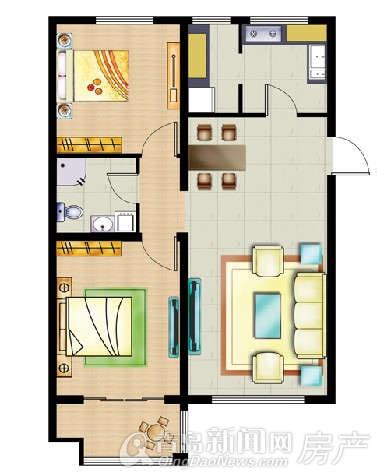 一室一厅户型图 50平简约可爱单身公寓-青岛新房网-房天下