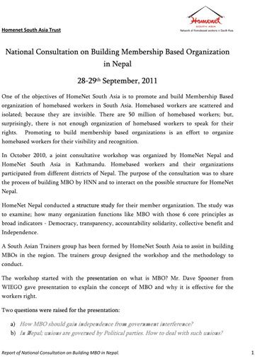 National Consultation on Building Membership Based Organization ...