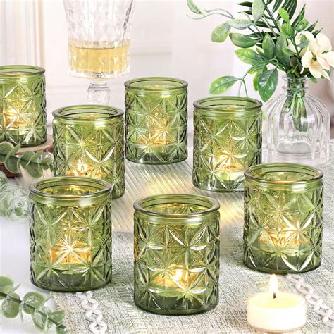 Amazon.com: Green Votive Candle Holders Set of 12-Vintage Green Candle ...
