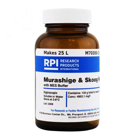 4802.1 mg/L, Powder, Murashige and Skoog - 30TZ21|M70300-25.0 - Grainger