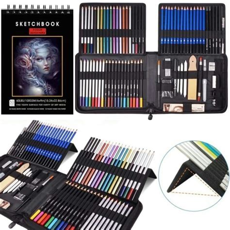 IVSUN 84pcs Drawing Set, Art Pencils Kit with 3-Color Sketchbook ...