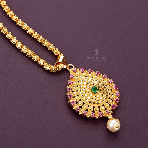 1 Gram Dasavatharam Pendant Chain Necklace - Pearl Hanging, 24 Inch ...