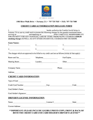 CA Comfort Inn & Suites Credit Card Authorization Release Form - City ...