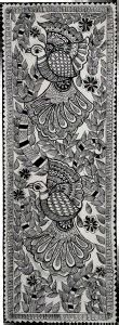 MiniArt MITHILA Painting MADHUBANI Painting of PEACOCK- UNFRAMED Canvas ...