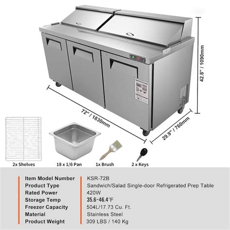 VEVOR 420W 3 Doors with 18 Pans 72-in Stainless Steel Refrigerated ...