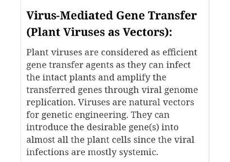Virus mediated gene transfer in plants - Plant Biotechnology - Studocu