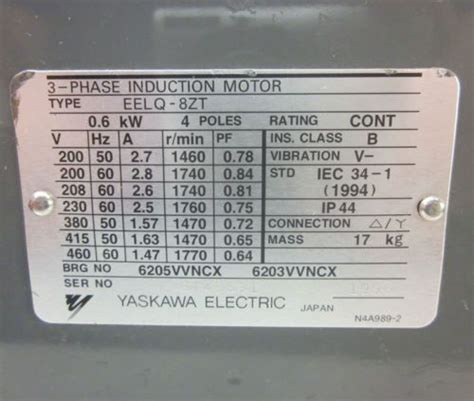 Yaskawa EELQ-8ZT 3-Ph Motor Compatible w/ Varian Vacuum Pumps 600DS ...