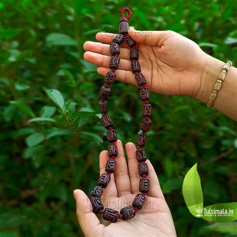 27+1 Original Tulsi Japa Mala Radha carving Handmade Barrel Beads Dark ...