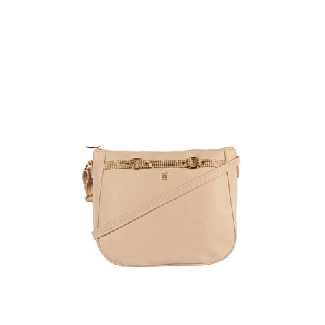 Buckle Up Beige Medium Saddle Handbag