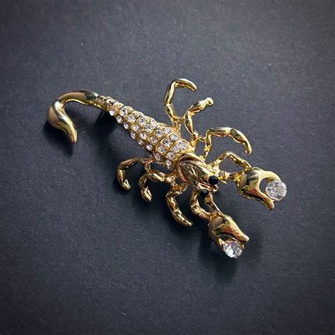 Gold Scorpion Brooch with Clear Rhinestones