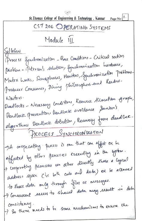 CST 206 Operating Systems Module 3: Process Synchronization Notes - Studocu