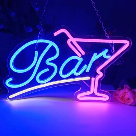 Pedaiah Bar Neon Sign - Acrylic LED Bar Sign with Hanging Chain, USB ...