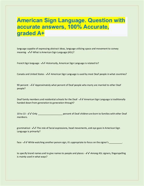 American Sign Language. Question with accurate answers, 100% Accurate ...