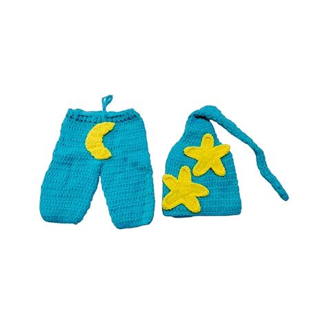 MOMISY Handmade Crochet Baby Photography Prop Set, Blue and Yellow Sta ...