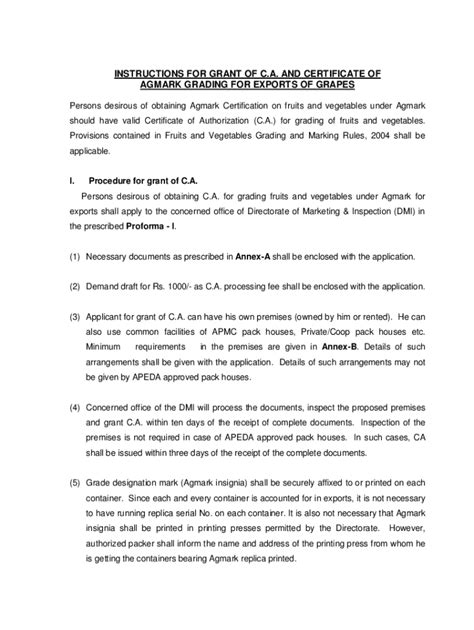 Fillable Online Instructions for Grant of C.a. and Certificate of ...