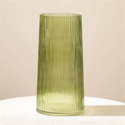 Shop Green Ribbed Cylindrical Glass Vase - Large - at Best Price Online ...