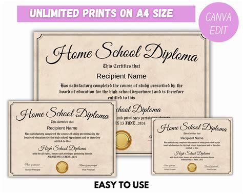 Homeschool Diploma Template, Printable Certificate With Seal, Diploma Replica Template, Diploma ...