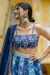 Buy Blue Organza, Cotton Embroidery Square Noori Floral Pattern Lehenga ...