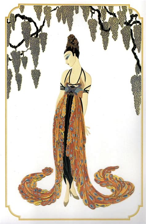 Authentic Vintage ERTE Art Deco Print Feather Gown Fashion Book Plate ...
