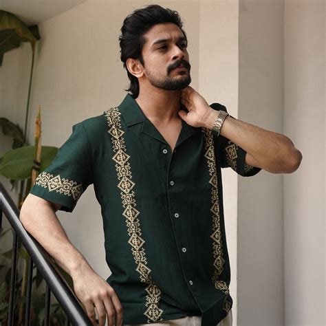 Men's Green Panel Rayon Shirt - Casual Wear | Mydesignation