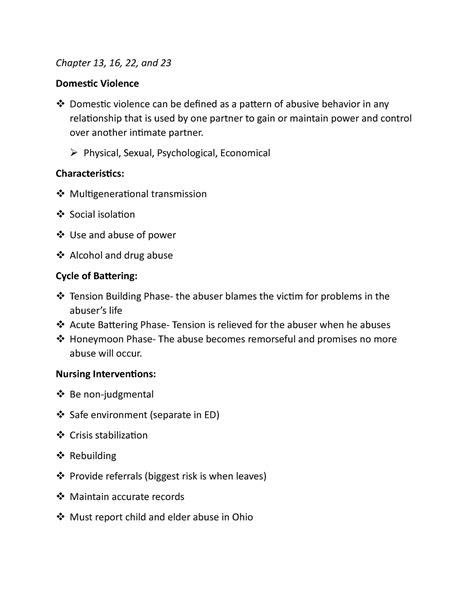 Final - mental health notes - Chapter 13, 16, 22, and 23 Domestic ...
