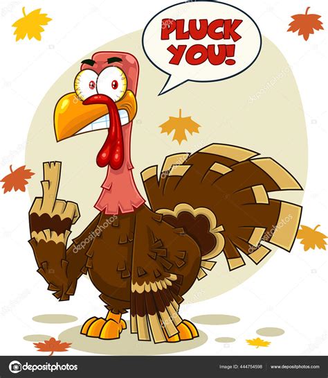 Angry Turkey Cartoon Character Showing Middle Finger Vector ...