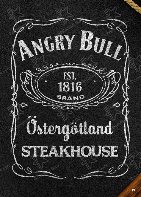 Menu at Flaming Bull steakhouse, Linköping