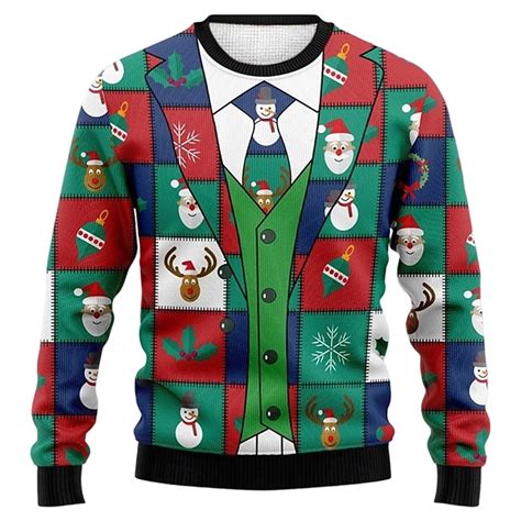 Telankuip Funny Christmas Sweatshirts for Men Ugly Holiday Ribbing ...