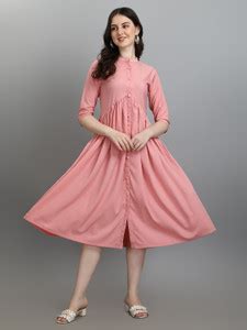 FSN Women A-line Pink Below Knee Dress - Buy FSN Women A-line Pink ...