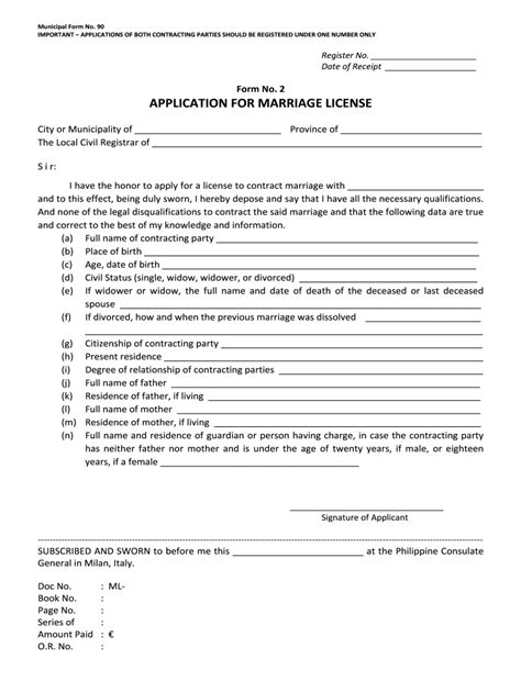 Philippines Marriage License Application Form 2 - Blank Fillable ...
