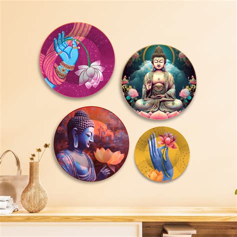 Lord Buddha Meditating Premium Wall Plates Painting Set of Four – Homcraft