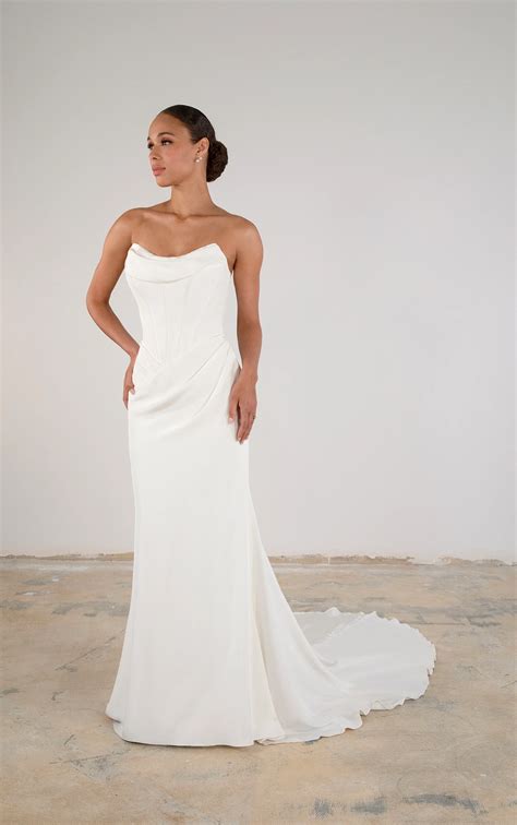Modern Strapless No Lace Silk Column Wedding Dress