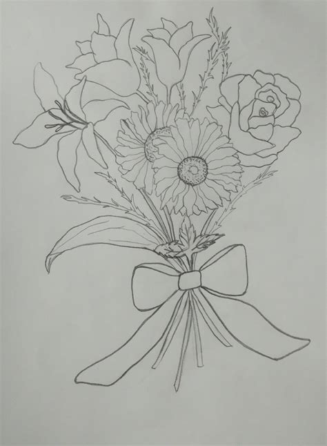 Bouquet drawing | Flower sketches, Flower drawing, Flower art drawing