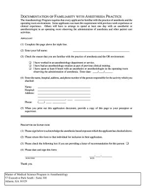 Fillable Online med emory Documentation of Familiarity with Anesthesia ...