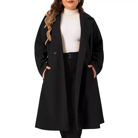 Plus Size Coats of Women Double Breasted Lapel with Pockets Winter Long ...